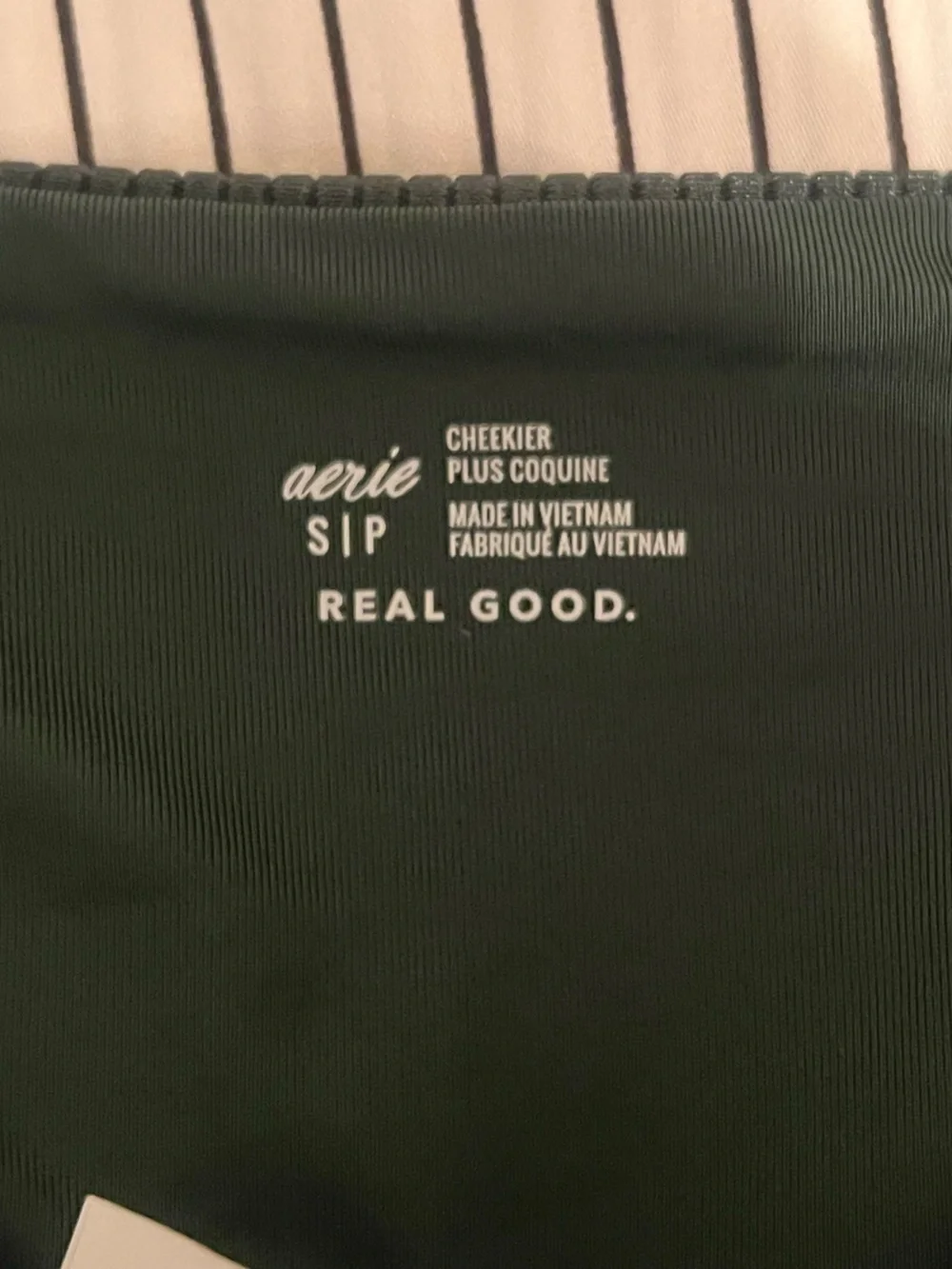 Aerie Shine Ribbed Green Tie-Side Cheeky Bikini Bottom, Size Smal